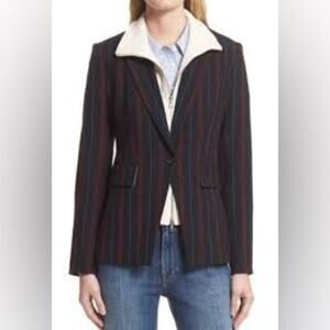 Veronica Beard Carter Striped Blazer Size 2 Blue Red
